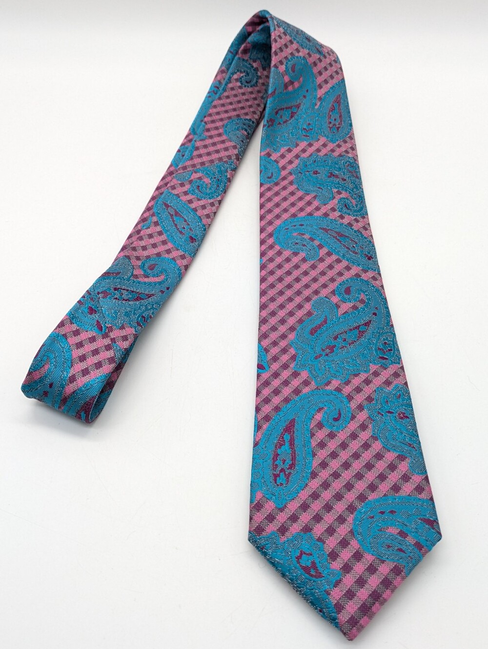 Sparks John Sparks Pink Purple Blue Paisley Plaid Mens Novelty Neck Tie
